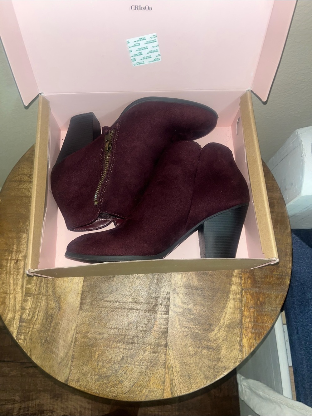 Charlotte Russe Burgundy Suede Ankle Booties with Side Zip